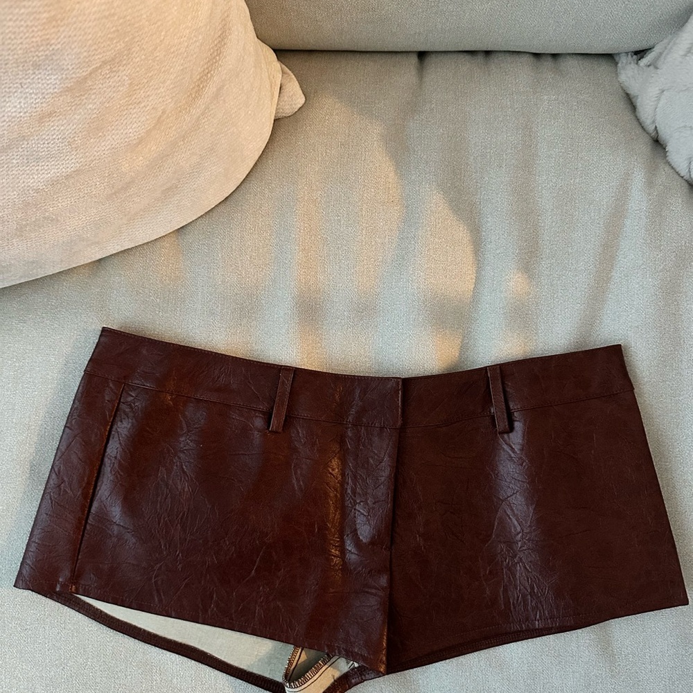 Brown Leather Micro Shorts